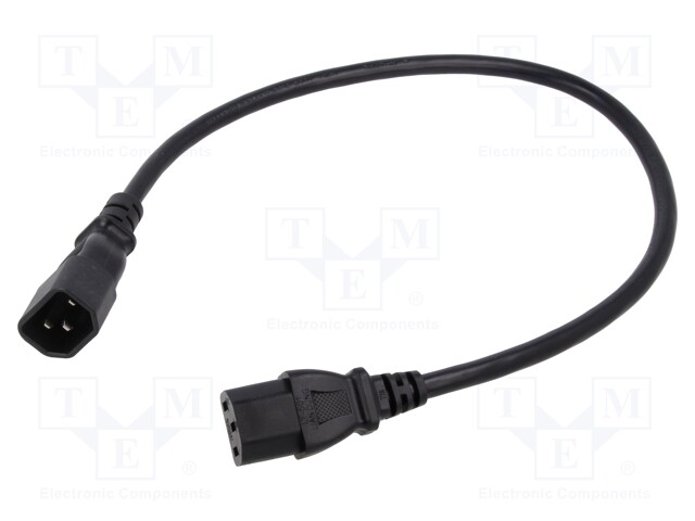 Cable; IEC C13 female,IEC C14 male; PVC; 0.5m; black; 3x18AWG; 10A