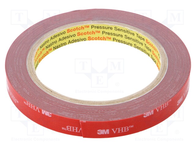 Tape: fixing; W: 12mm; L: 5.5m; Thk: 0.6mm; acrylic; grey; Tmax: 121°C