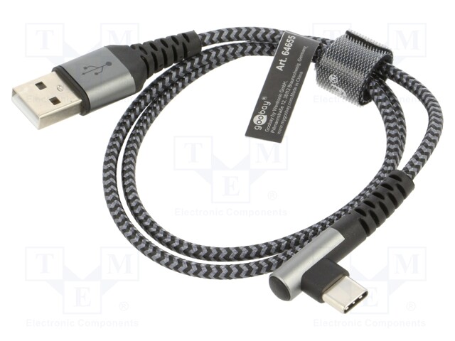 Cable; USB 2.0; USB A plug,USB C angled plug; 0.5m; 480Mbps