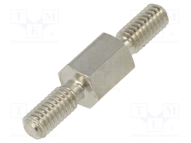 Screwed spacer sleeve; 5mm; Ext.thread: M2,5; hexagonal; brass