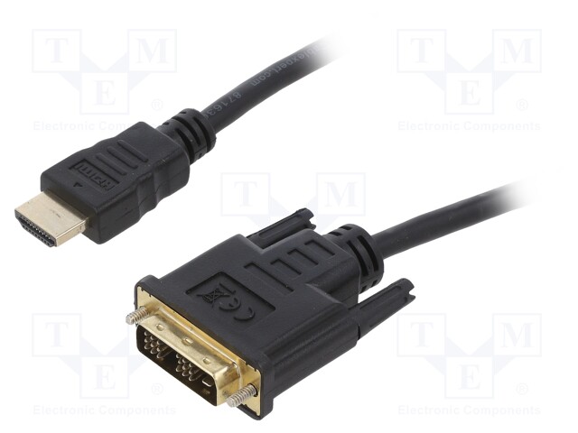 Cable; DVI-D (18+1) plug,HDMI plug; 0.5m; black; 30AWG