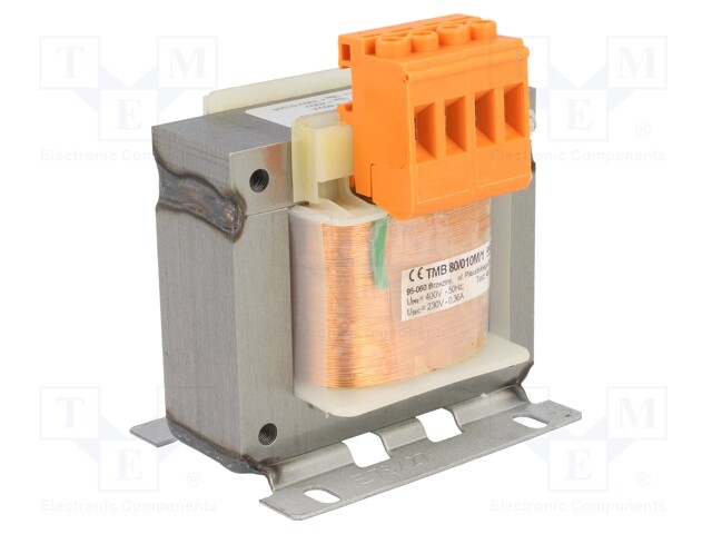 Transformer: mains; 80VA; 400VAC; 230V; Leads: terminal block; IP00