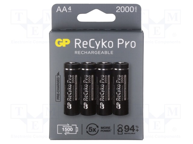 Re-battery: Ni-MH; AA; 1.2V; 2050mAh; ReCYKO PRO; blister; 4pcs.