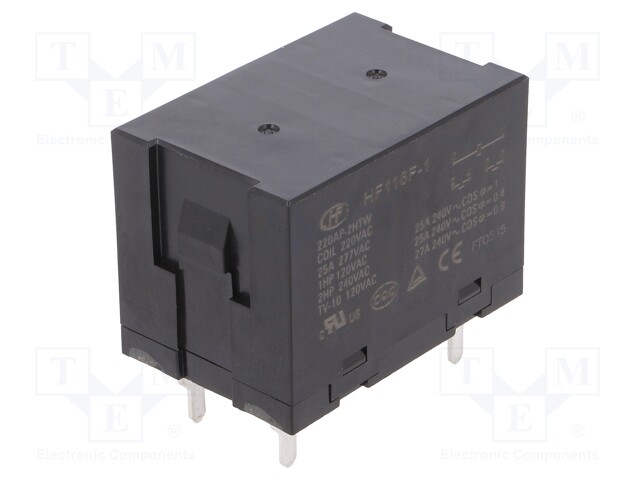 Relay: electromagnetic; DPST-NO; Ucoil: 220VAC; 25A; Mounting: PCB