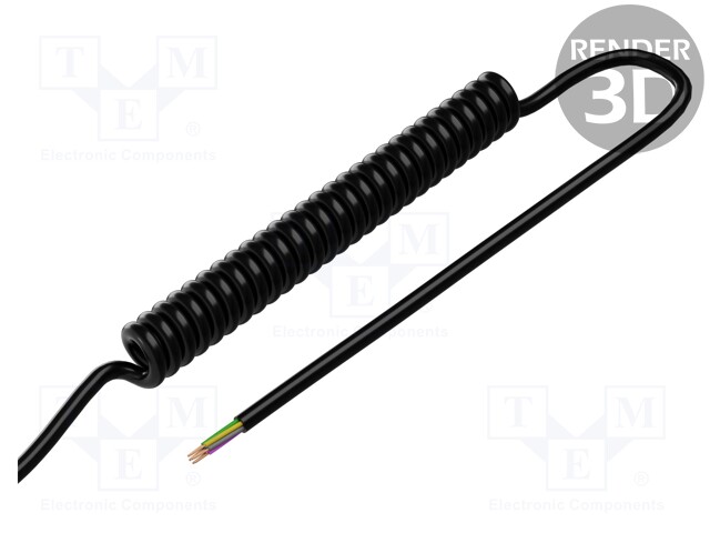 Wire: coiled; 7x0,5mm2; unshielded; PUR; black; 300V; 100mm; 400mm