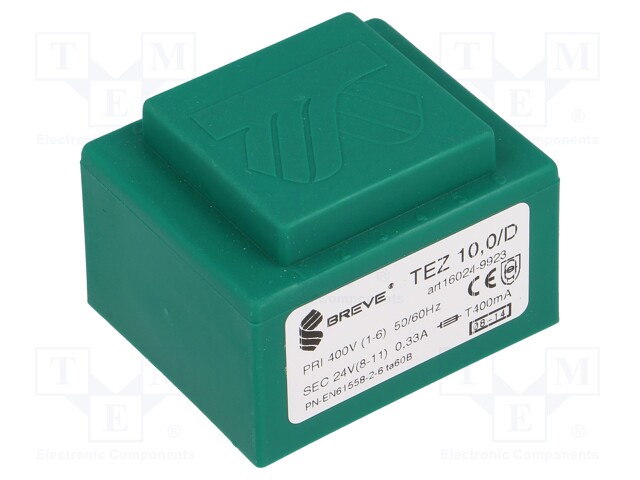 Transformer: encapsulated; 10VA; 400VAC; 24V; 416.6mA; IP00; 280g