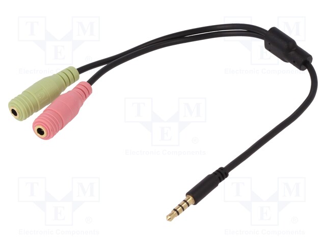 Cable; Jack 3,5mm 4pin plug,Jack 3.5mm 3pin socket x2; 150mm