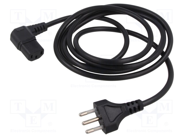 Cable; CEI 23-50 (L) plug,IEC C13 female 90°; PVC; 2m; black
