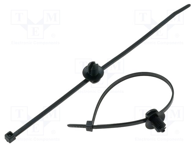 Cable tie; with fixing lugs; L: 190mm; W: 3.6mm; black; UL94V-2