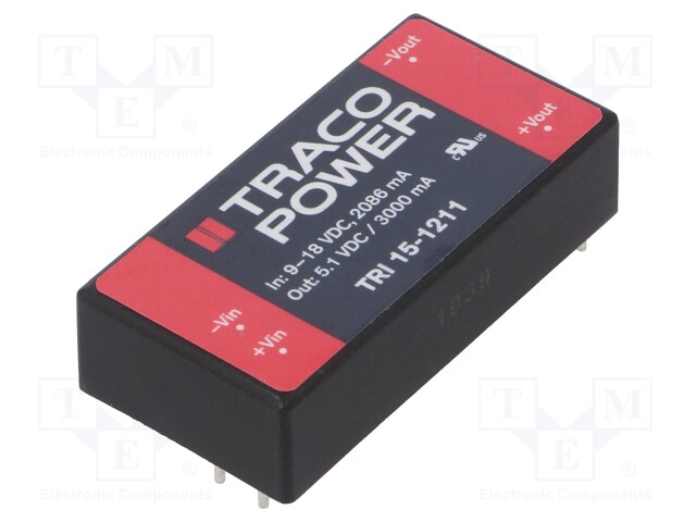 Converter: DC/DC; 15W; Uin: 9÷18V; Uout: 5.1VDC; Iout: 3A; 2"x1"; 30g