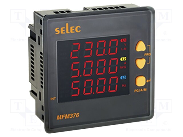 Meter: power network meter; on panel; digital; 96x96mm; 6A; 300V