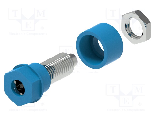 Socket; 4mm banana; 36A; 30VAC; 60VDC; Cutout: Ø6mm; blue; insulated