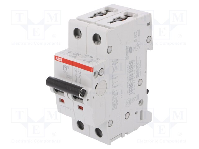 Circuit breaker; Inom: 6A; Poles: 2; DIN; Charact: D; 6kA; IP20