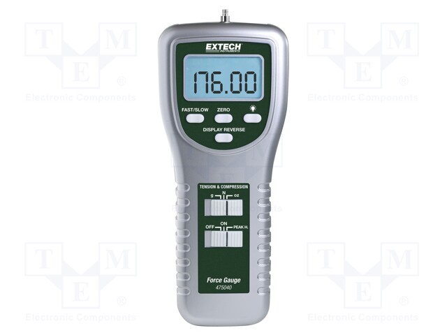 Meter: force gauge; LCD 5 digits; 0÷176oz,0÷49N,0÷5kg; 551g; 0.4%