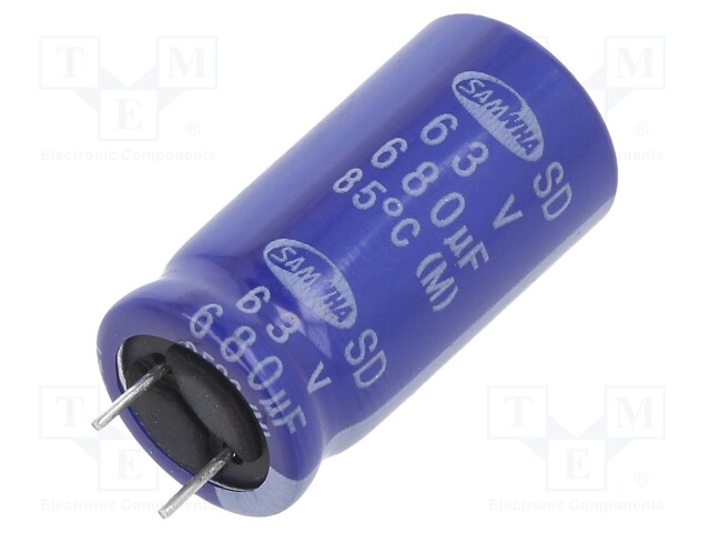 Capacitor: electrolytic; THT; 680uF; 63VDC; Ø12.5x25mm; ±20%; 2000h