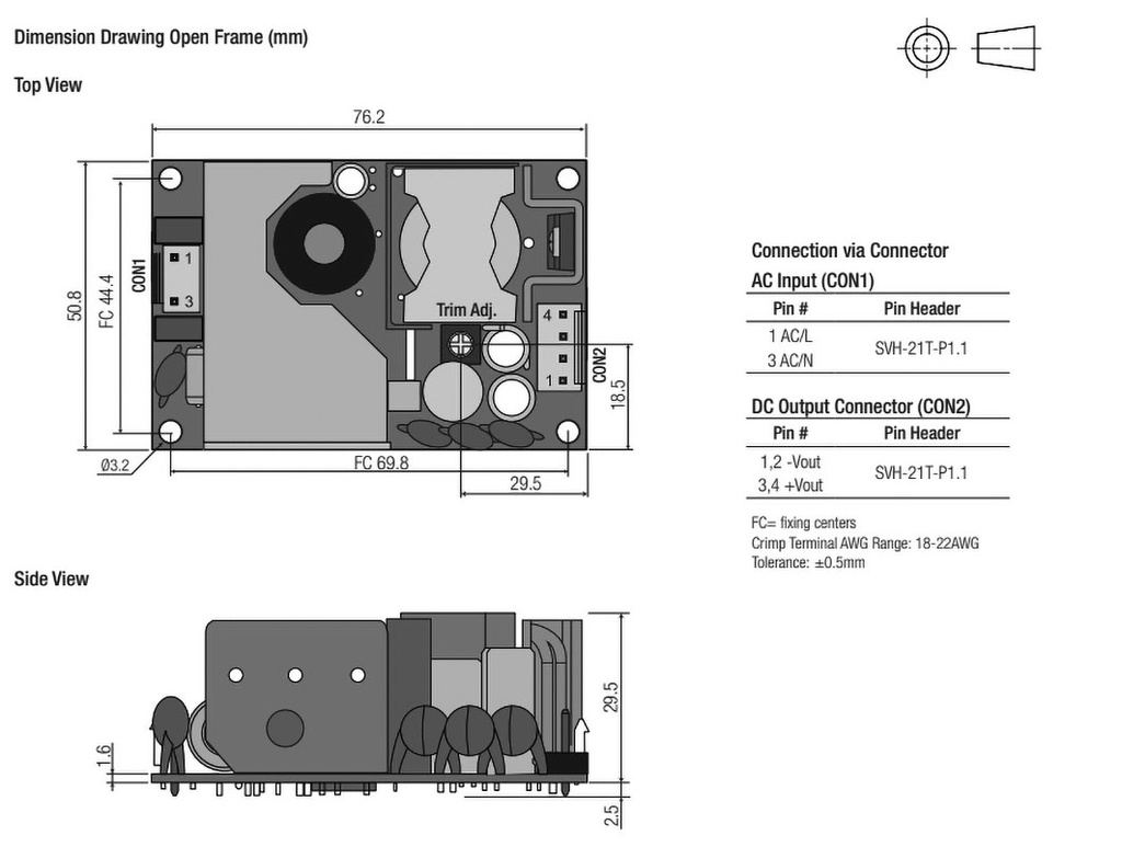 Power supply: switched-mode; open; 100W; 120÷370VDC; 85÷264VAC