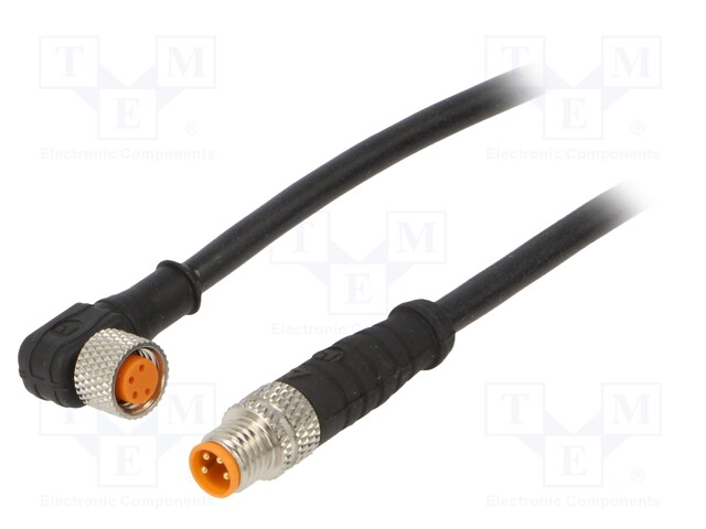 Connection lead; M8; PIN: 4; 0.6m; plug; 50VAC; 4A; -25÷80°C; IP67