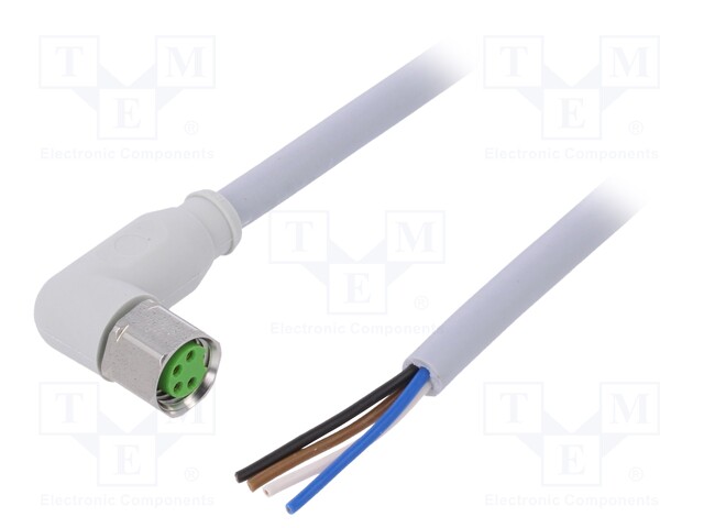 Connection lead; M8; PIN: 4; angled; 5m; plug; 30VAC; -25÷80°C; 30VDC