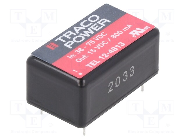 Converter: DC/DC; 12W; Uin: 36÷75V; Uout: 15VDC; Iout: 800mA; DIP16