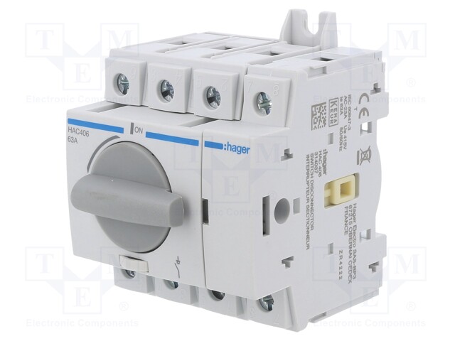 Switch-disconnector; Poles: 4; DIN; 63A; 415VAC; HAC; IP20; 0÷35mm2