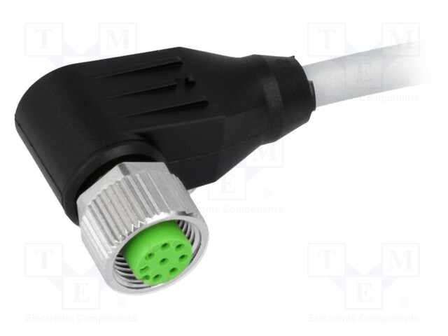 Connection lead; M12; PIN: 8; angled; 3m; plug; 30VAC; 2A; -20÷85°C