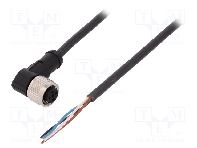 Connection lead; M12; PIN: 4; angled; 5m; plug; 250VAC; 4A; -25÷80°C