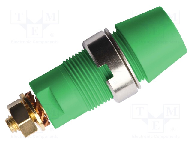 Socket; 4mm banana; 32A; 1kVDC; green; gold-plated; screw; 39mm