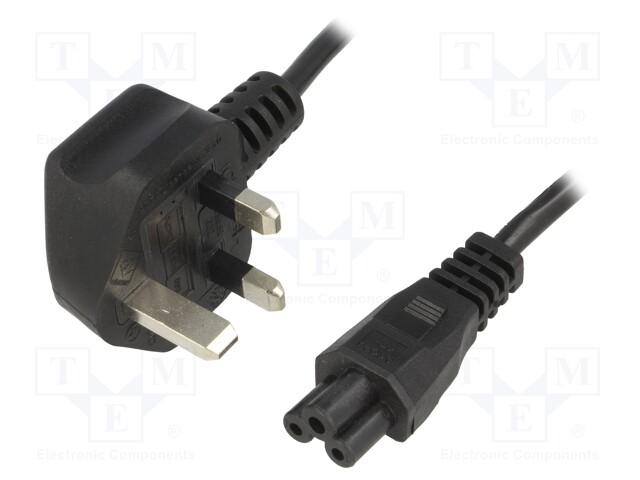 Cable; BS 1363 (G) plug,IEC C5 female; 1.5m; black; PVC; 2.5A