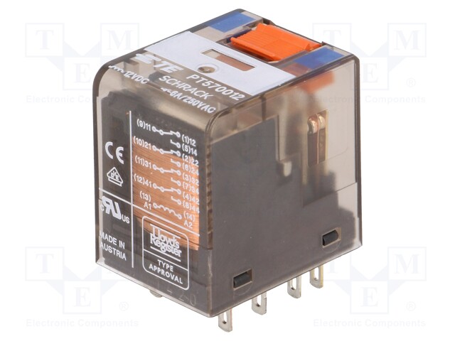 Relay: electromagnetic; 4PDT; Ucoil: 12VDC; 6A/250VAC; 6A/30VDC; 6A