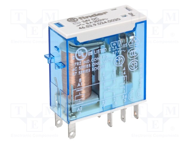 Relay: electromagnetic; DPDT; 24VDC; miniature,industrial; 5mm