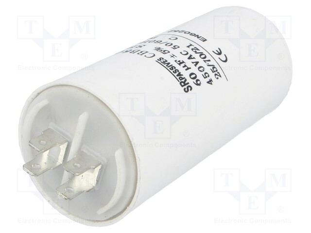 Capacitor: motors, run; 60uF; 450V; Ø50x106mm; -25÷70°C; ±5%; 3000h