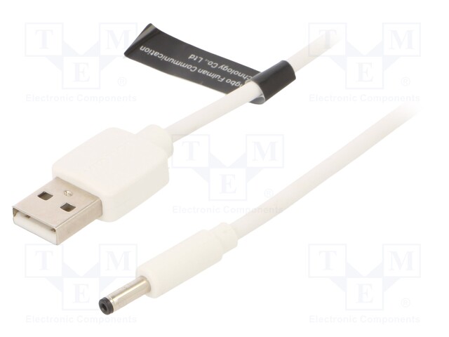 Cable; USB A plug,DC 3,5x1,35 plug; white; 1m; Core: Cu