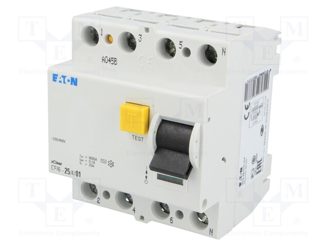 RCD breaker; Inom: 25A; Ires: 100mA; Max surge current: 250A; 400V