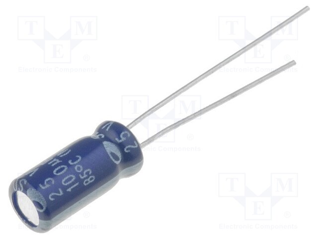 Capacitor: electrolytic; THT; 100uF; 16VDC; Ø5x11mm; Pitch: 2mm