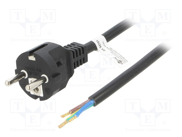 Cable; CEE 7/7 (E/F) plug,wires; PVC; 2m; black; 16A; 250V