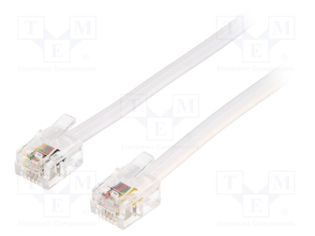 Cable: telephone; RJ11 plug,both sides; 15m; white