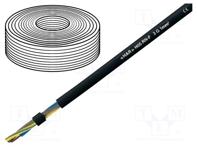 Wire; H05RN-F; 3G0.75mm2; stranded; Cu; rubber; black; 300V,500V