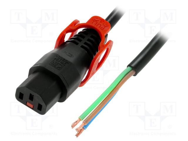 Cable; IEC C13 female,wires; 2m; with IEC LOCK+ locking; black