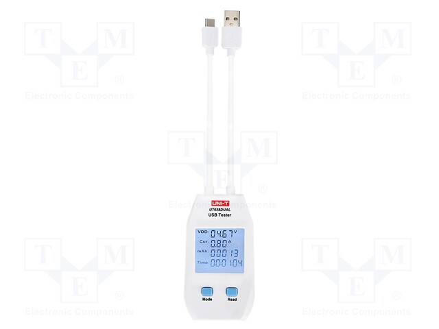 Tester: USB; LCD; VDC: 4÷24V; 10mVDC; 10mA; Range: 0÷99999mAh