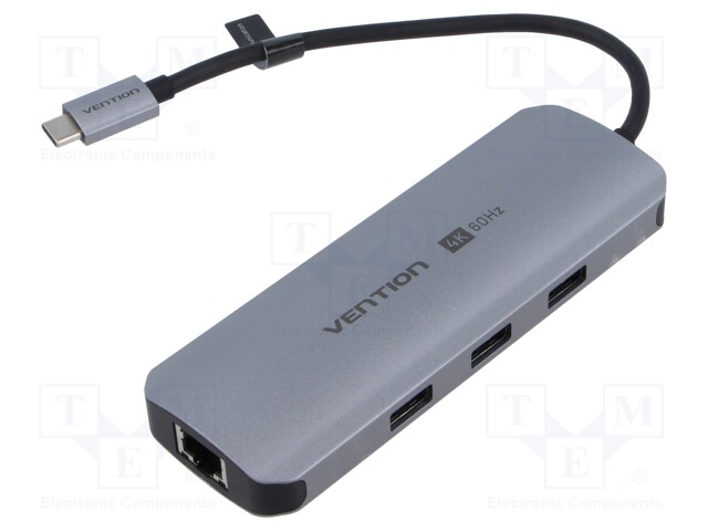 Hub USB; USB 3.0; grey; Number of ports: 9; 0.15m; Colour: black