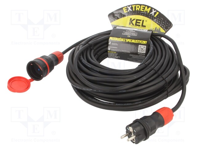 Extension lead; Sockets: 1; rubber; black; 3x1,5mm2; 25m; 16A