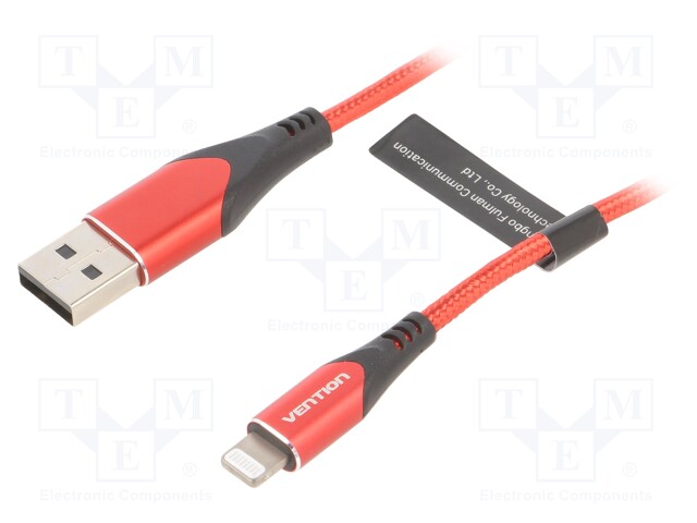 Cable; USB 2.0; Apple Lightning plug,USB A plug; 1.5m; red; 2.4A