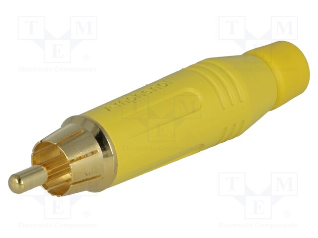 Plug; RCA; male; straight; soldering; yellow; gold-plated; 3÷7mm