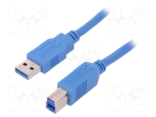 Cable; USB 3.0; USB A plug,USB B plug; 1m; blue