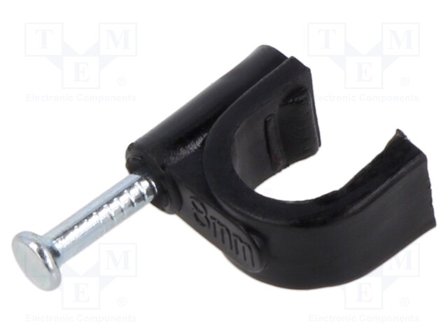 Holder; black; on round cable; 100pcs; with a nail; Ø: 8mm; H: 9.7mm