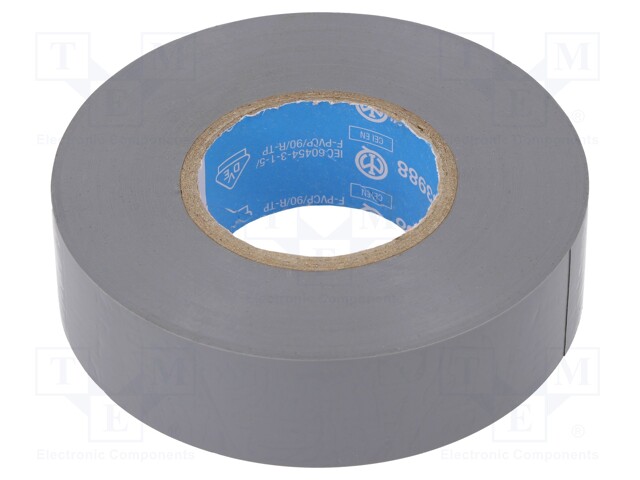 Electrically insulated tape; PVC; W: 19mm; L: 33m; grey