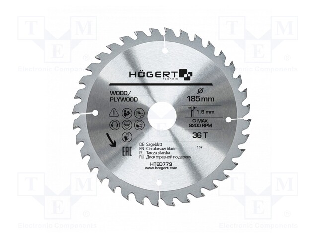 Circular saw; Ø: 185mm; Øhole: 30mm; W: 1.6mm; Teeth: 36