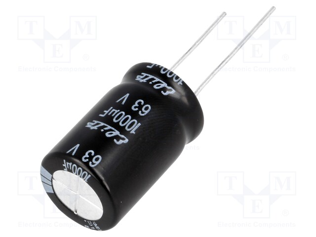 Capacitor: electrolytic; THT; 1000uF; 63VDC; Ø16x25mm; Pitch: 7.5mm