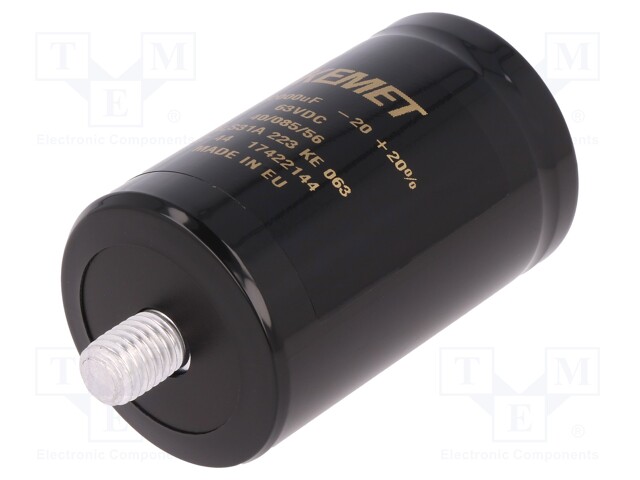 Capacitor: electrolytic; 22000uF; 63VDC; Leads: screw; ESR: 12mΩ