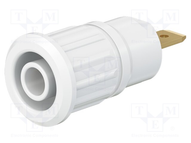 Socket; 4mm banana; 24A; 1kV; white; gold-plated; on panel; 12.2mm